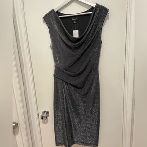 Connected Apparel Glittering Charcoal Asymmetrical Dress